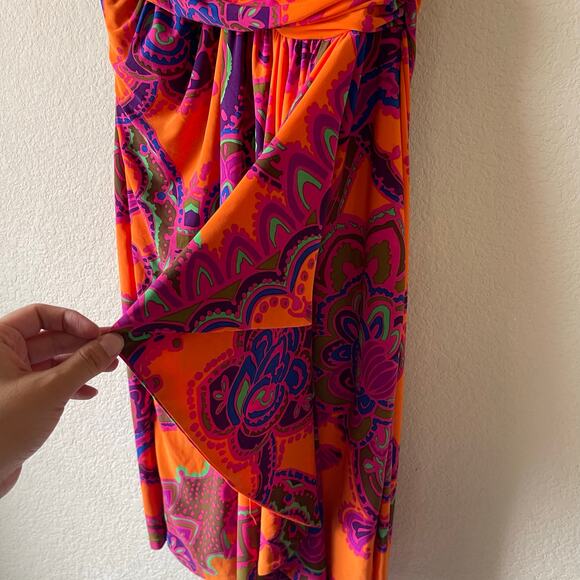Lauren Ralph Lauren Paisley Faux Wrap Dress boho Orange Multicolor Size 10 - Picture 8 of 9